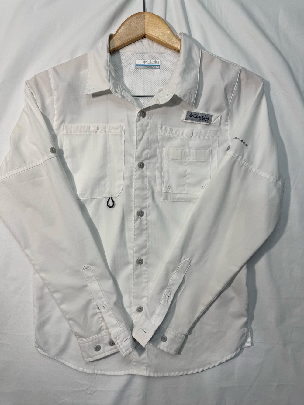 Columbia PFG Womens Fishing Shirt Long Sleeve White Size Large Vent Roll Tab